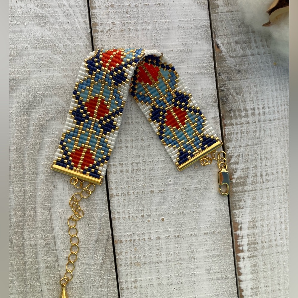 TRINITY handmade beaded loom bracelet with adjustable closure